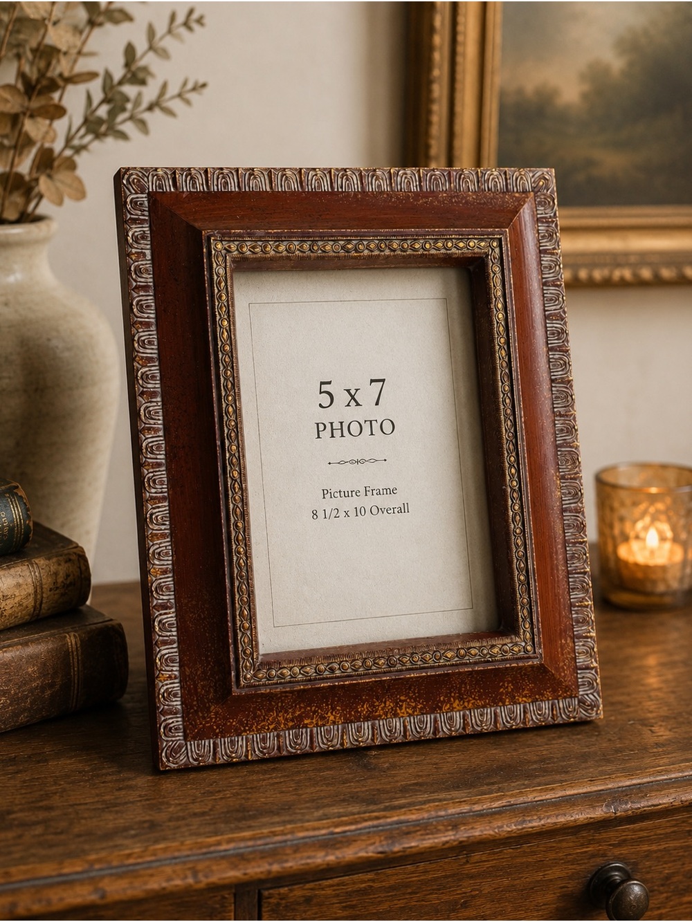 Vintage Heavy Ornate Wood Picture Frame Holds 5x7 Photo
